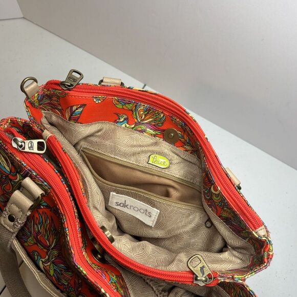 Sakroots Orange Bird Monogram Multicolor Satchel Shoulder Bag Womens Designer - Picture 6 of 12